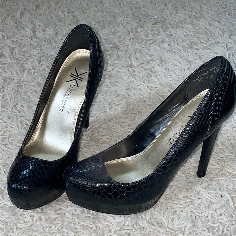 Kardashian Kollection Black Snake-Embossed High Heels